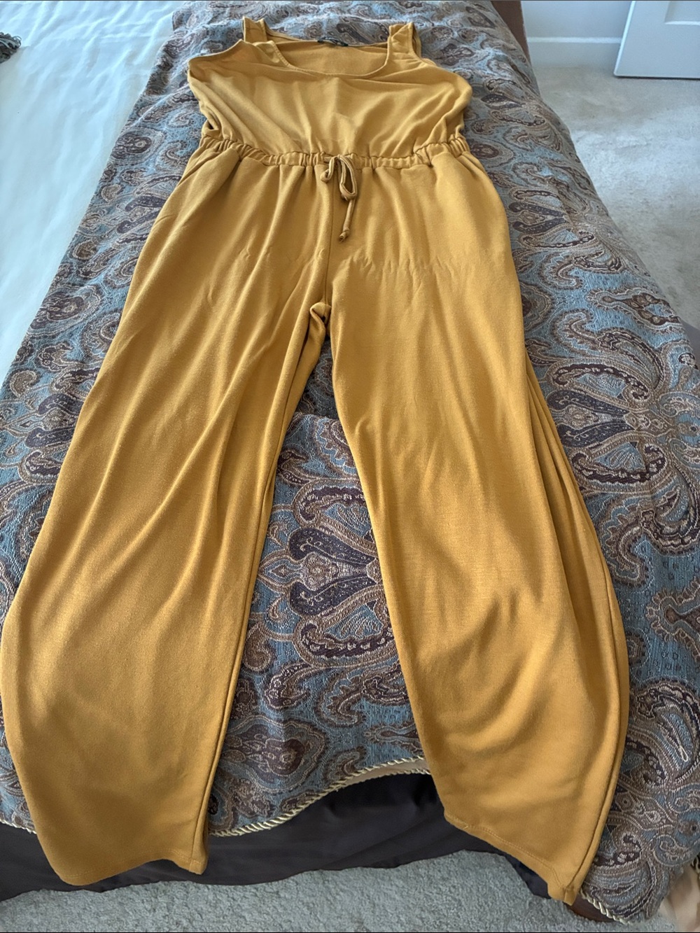 Ambiance Mustard Wide-Leg Drawstring Jumpsuit